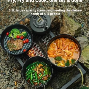 ALOCS Camping Cookware Set Outdoor Stove Kettle Frying Pan Picnic Equipment Complete Set of Portable Kitchen Gear for Hiking