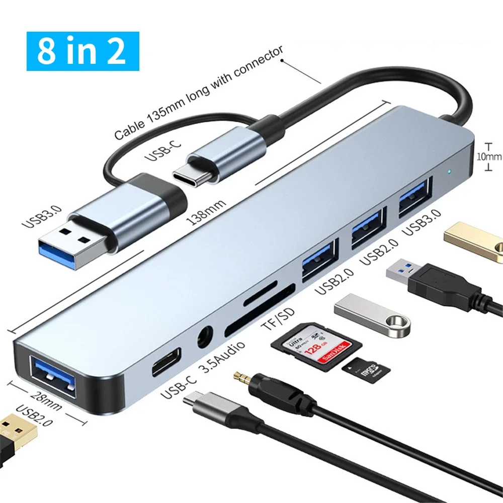 USB 3.0 Type C Adapter Docking Ststion USB 2.0 Port TF SD Card Reader Audio Output Multi-hub Splitter for Macbook Pro Computer - Image 8