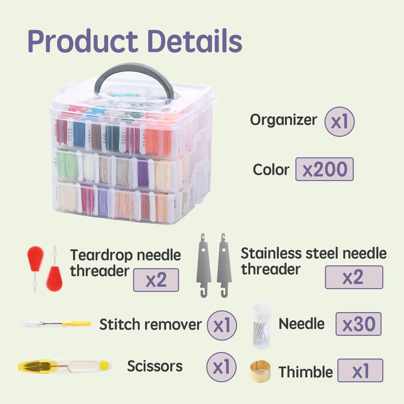 Embroidery Floss Kit Multifunctional Embroidery Thread Floss Kit 3 Layers Embroidery Cross Stitch Kit 200 Colors Friendship - Image 4