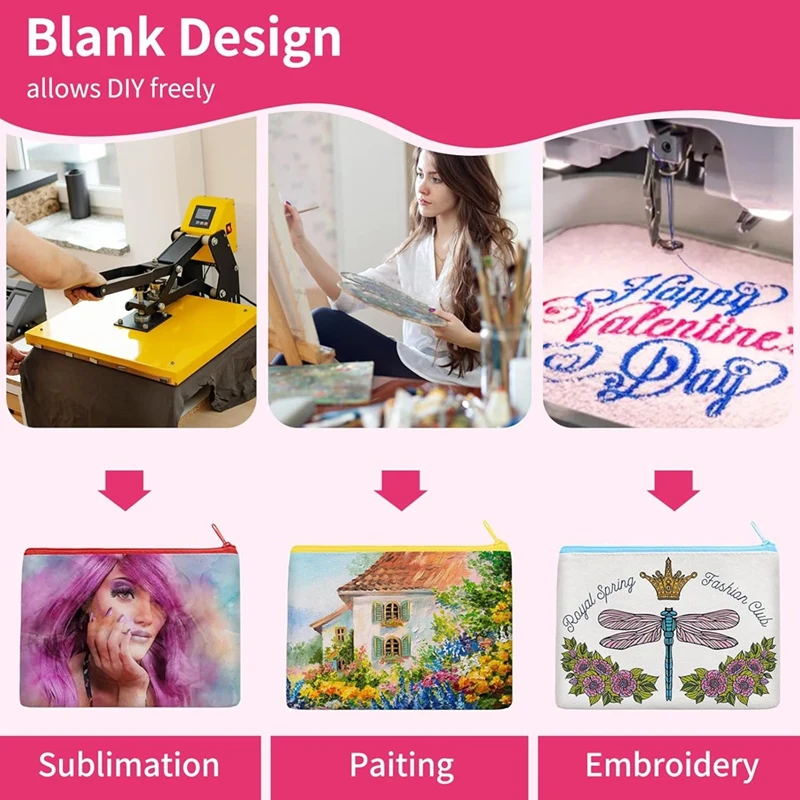 Sublimation Blank Canvas Cosmetic Bags Bulk,DIY Heat Transfer Cosmetic Bags, Clear Sublimation Blank Bags With Zipper - Image 2