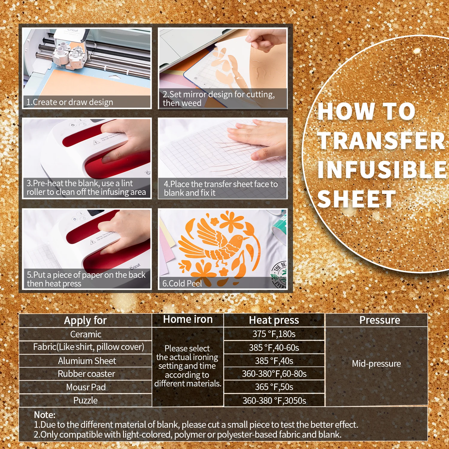 WOWOCUT 12"X12" Glitter Sublimation Vinyl Sheet Metal Infusible Heat Transfer Paper Colorful Sublimation Ink for Fabric Clothing - Image 5