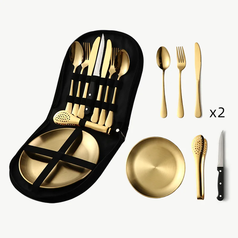 HDIRXG Stainless Steel Picnic Tableware 9-Piece Set Portable Camping Tourism Tableware Outdoor Nature Hike Cooking Supplies - Image 6