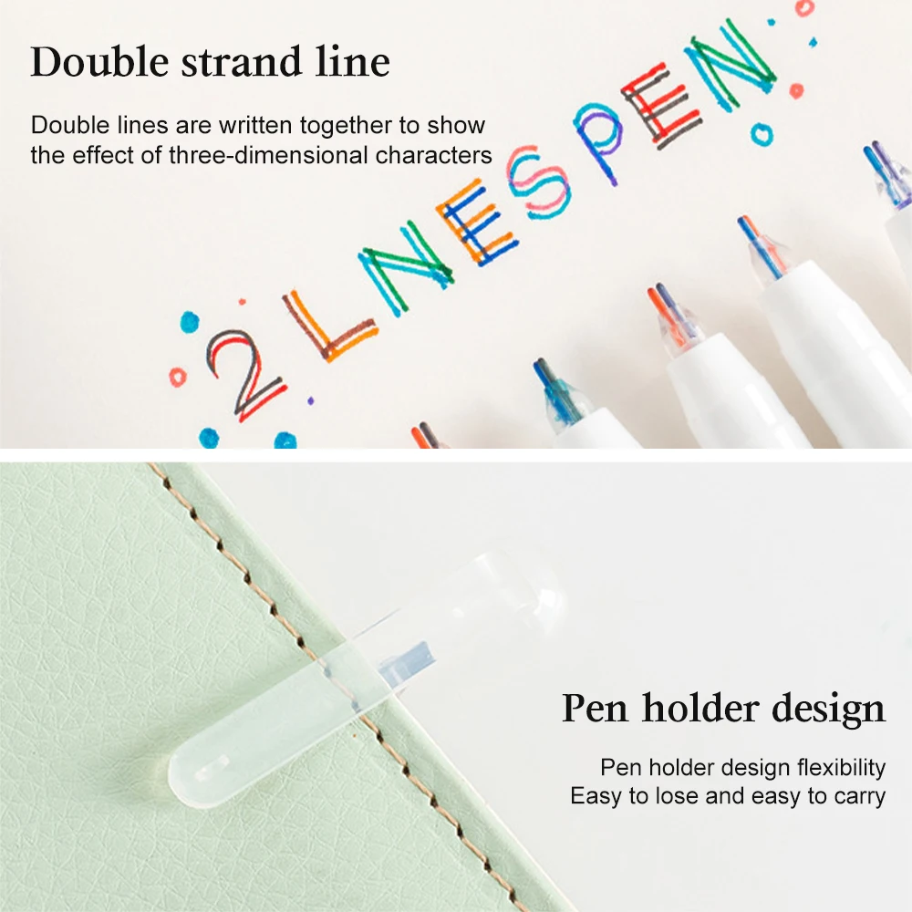 6 Pcs/Set Two-color Line Gel Pens Set Creative Graffiti Pen Art Drawing supplies Kawaii Stationery Student Reading Marker DIY - Image 3