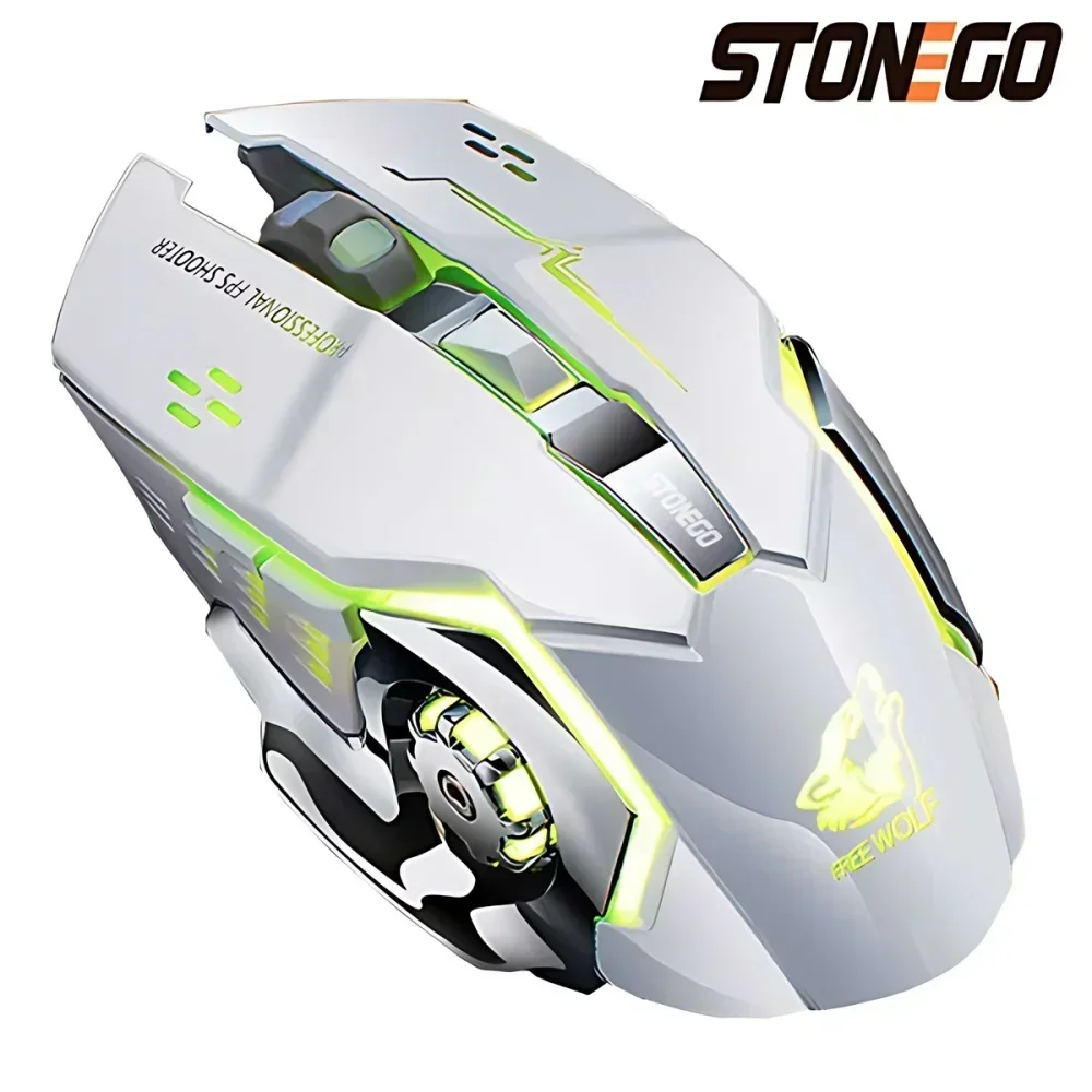 STONEGO 2.4G Wireless Bluetooth Mouse USB Computer Game Mouse with Receiver LED Colorful Changing Optical Silent Ergonomic