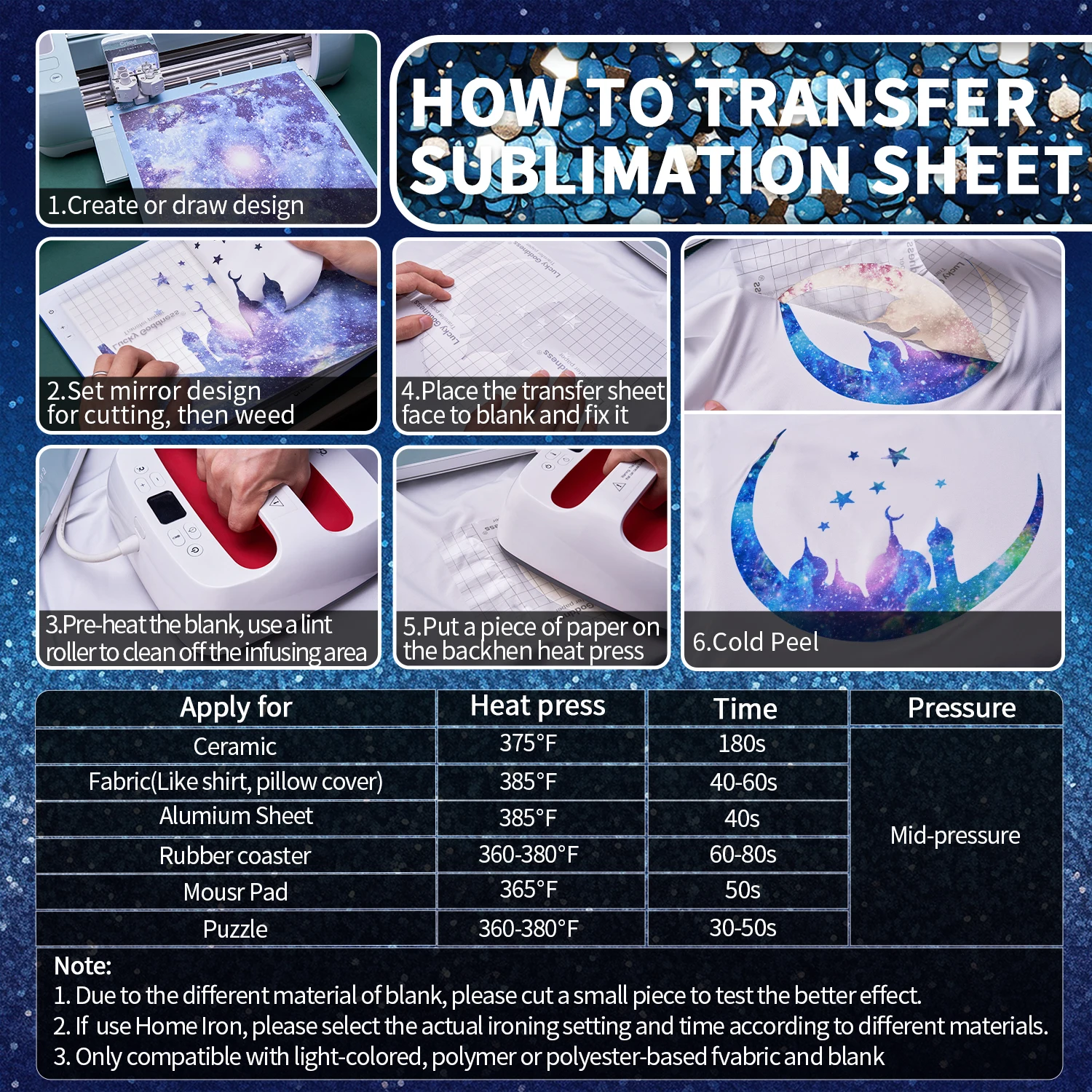 (1 PCS) 12x12 IN Sublimation Transfer Sheet for Tumblers Blanks Tshirts Blue Glitter Sublimation Transfer Ink for Heat Press DIY - Image 3