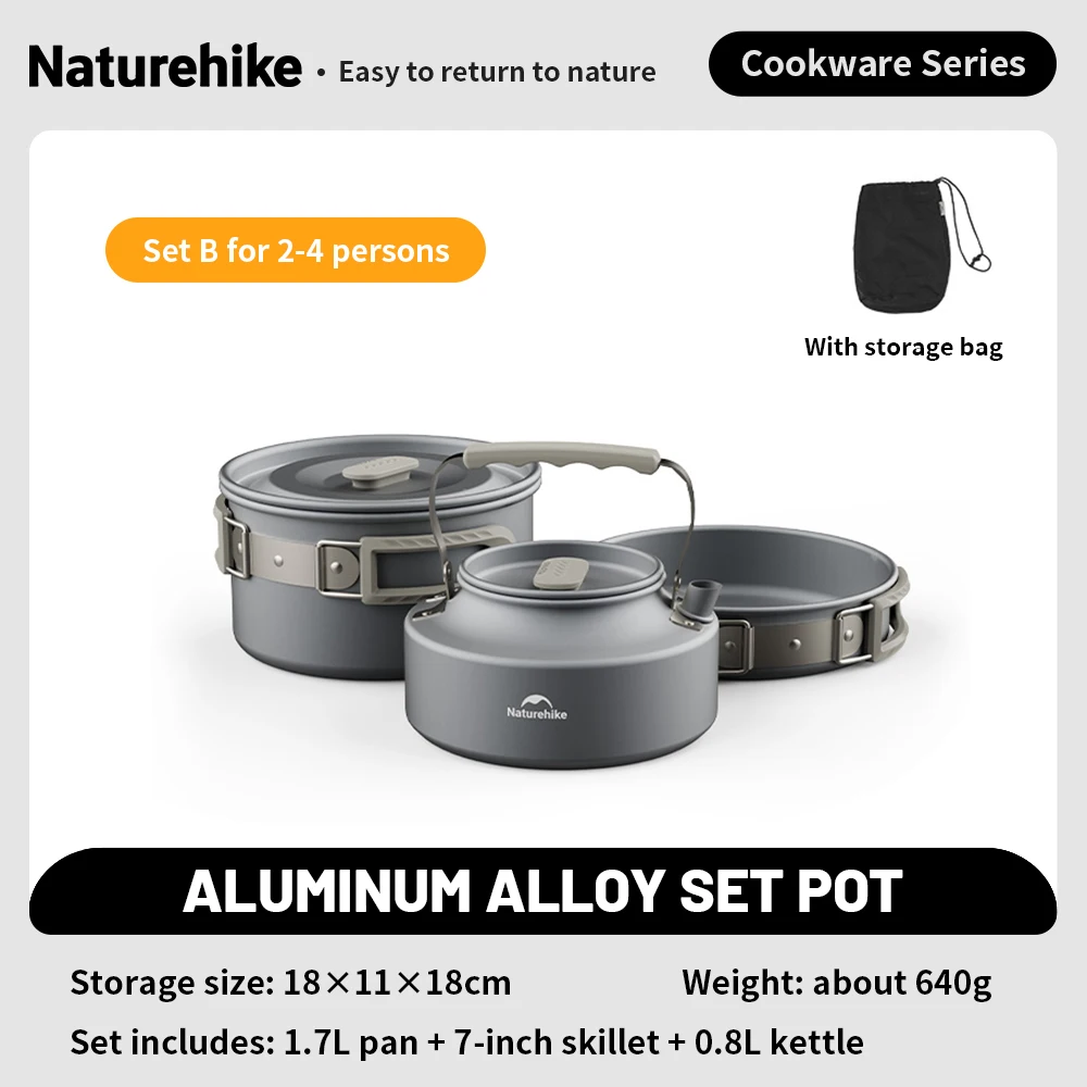 Naturehike Camping Pot Set Aluminum Alloy Cookware Pot Set Portable Outdoor Picnic Tableware Camping Cookware Kit CNK2450CF010 - Image 8