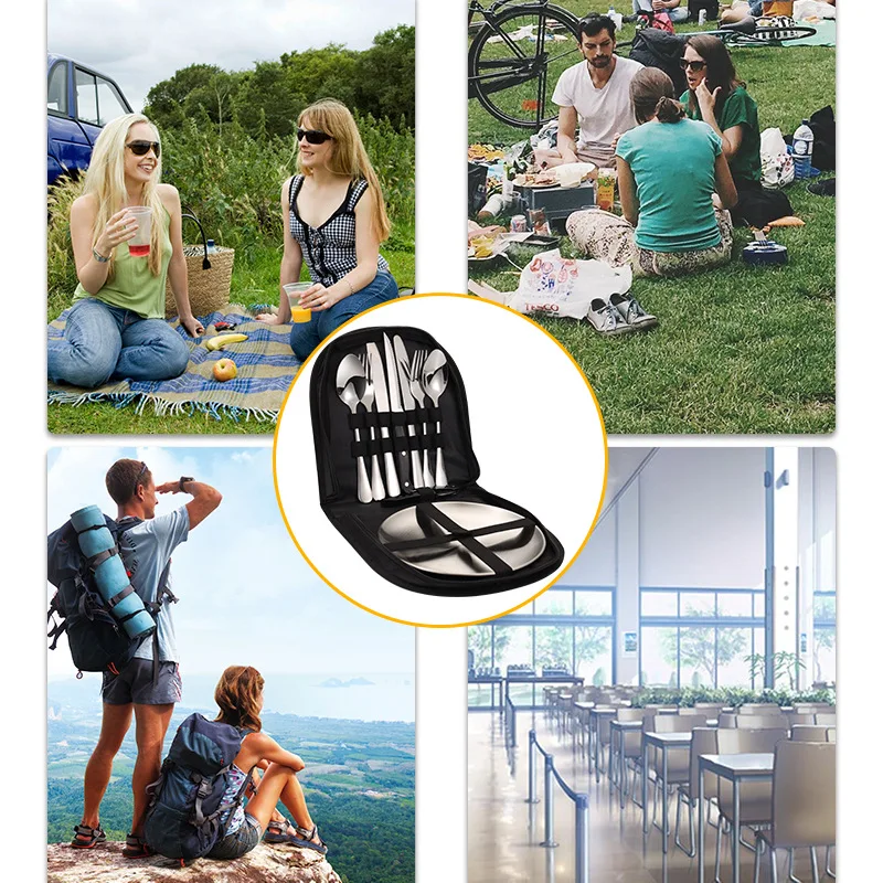 10/20Pcs Outdoor Camping Cutlery Organizer Utensil Picnic portable Set Stainless Steel Plate Spoon Knife Fork Tongs Hiking - Image 2