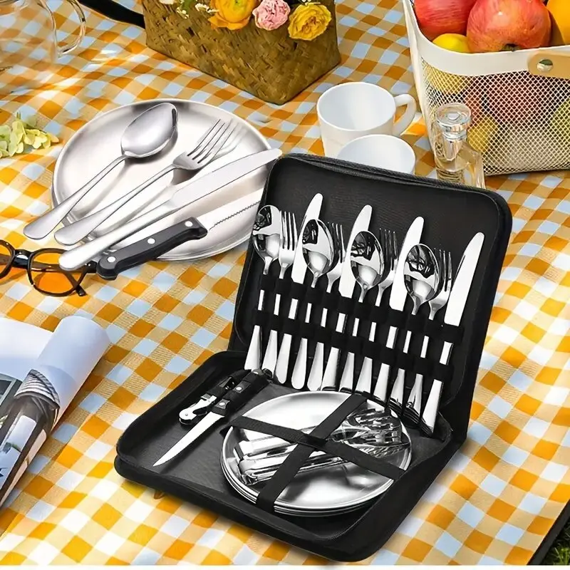 10/20Pcs Outdoor Camping Cutlery Organizer Utensil Picnic portable Set Stainless Steel Plate Spoon Knife Fork Tongs Hiking - Image 3