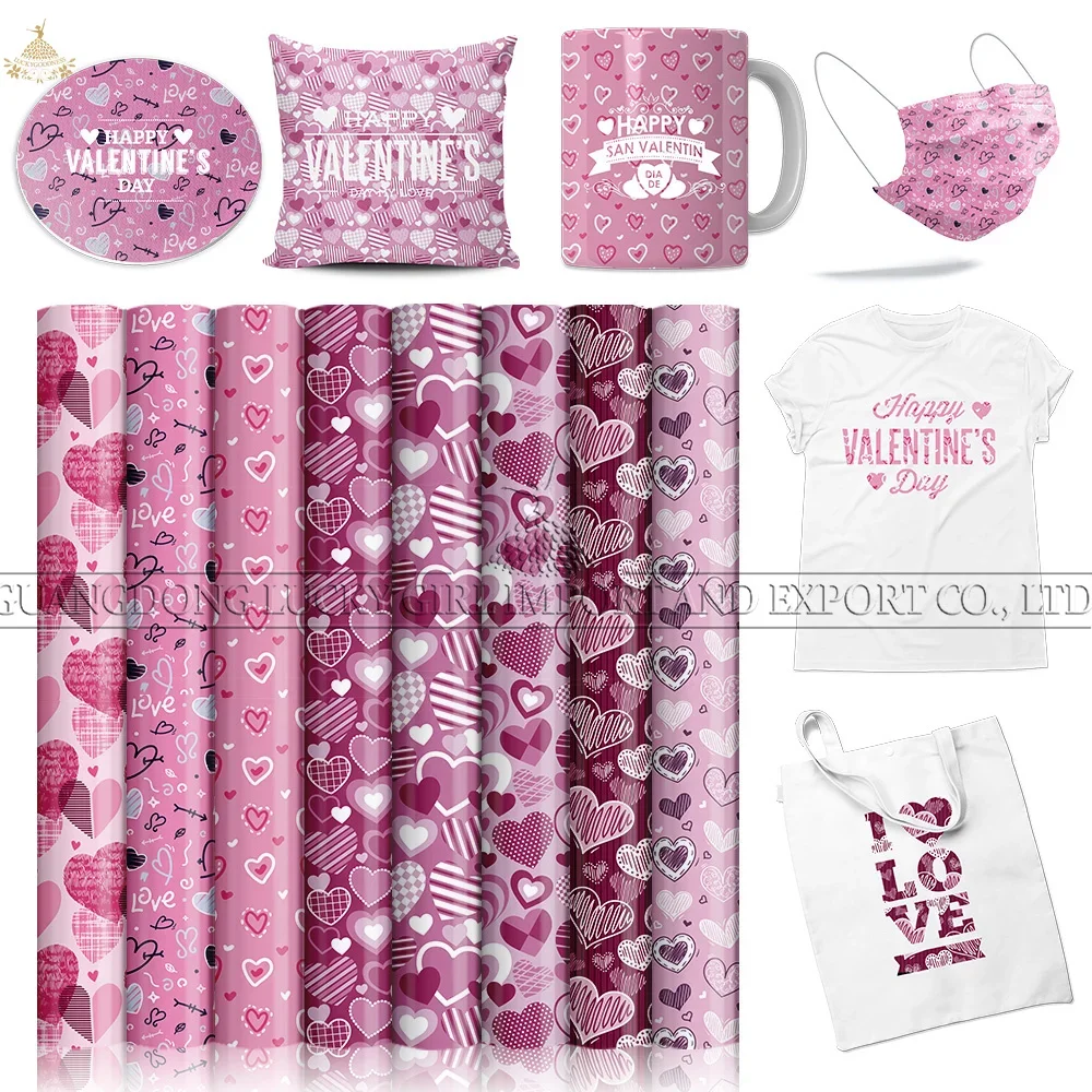 Lucky Goddness Pink Heart Infusible Transfer Ink Sheets 8 Pcs 12x12" Valentine's Day Sublimation Paper for Joy T-shirts Mugs DIY - Image 13