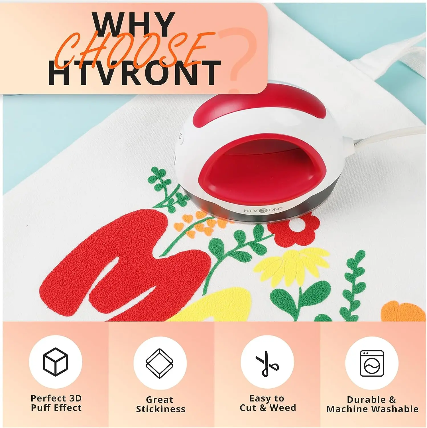 HTVRONT 10"X6ft 3D Puff Heat Transfer Vinyl Roll 7 Colors for Clothing T-shirt Printing DIY Iron on HTV Christmas Gift - Image 2