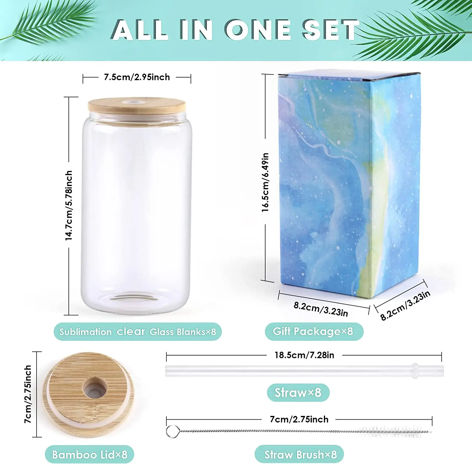 HTVRONT 8/4 Pack 16OZ Clear/Frosted Glass Sublimation Tumblers with Bamboo Lid Sublimate Tumbler Blanks DIY for Iced Coffee Cups - Image 6