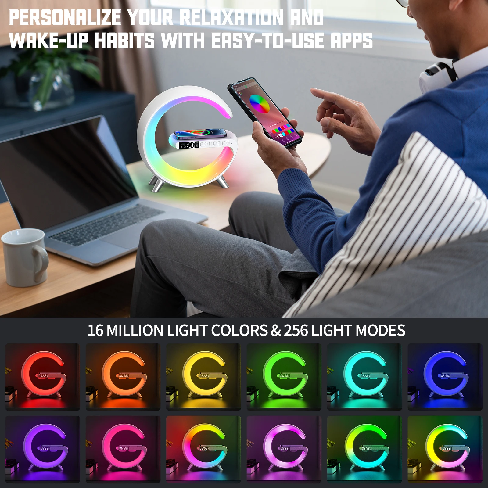 9 inch Wireless Charger Stand Alarm Clock Bluetooth Speaker LED Lamp RGB Night Light For iPhone Samsung Fast Charging Station - Image 6