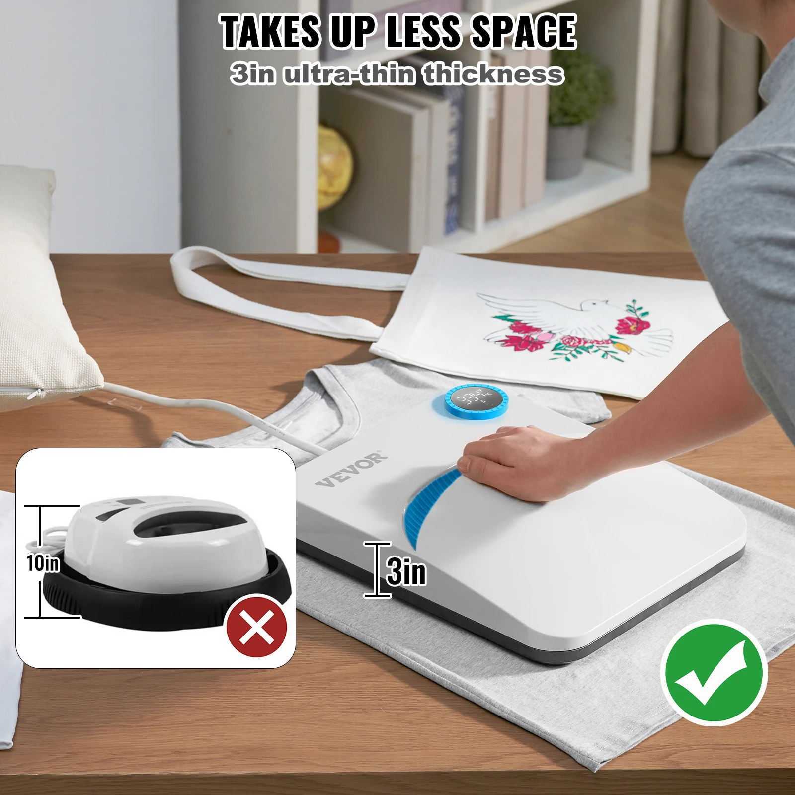 VEVOR 9x9/12x10 in Portable Heat Press Machine DIY Shirt Printing Multifunctional Sublimation Transfer for HTV Vinyl T-shirt Bag - Image 6