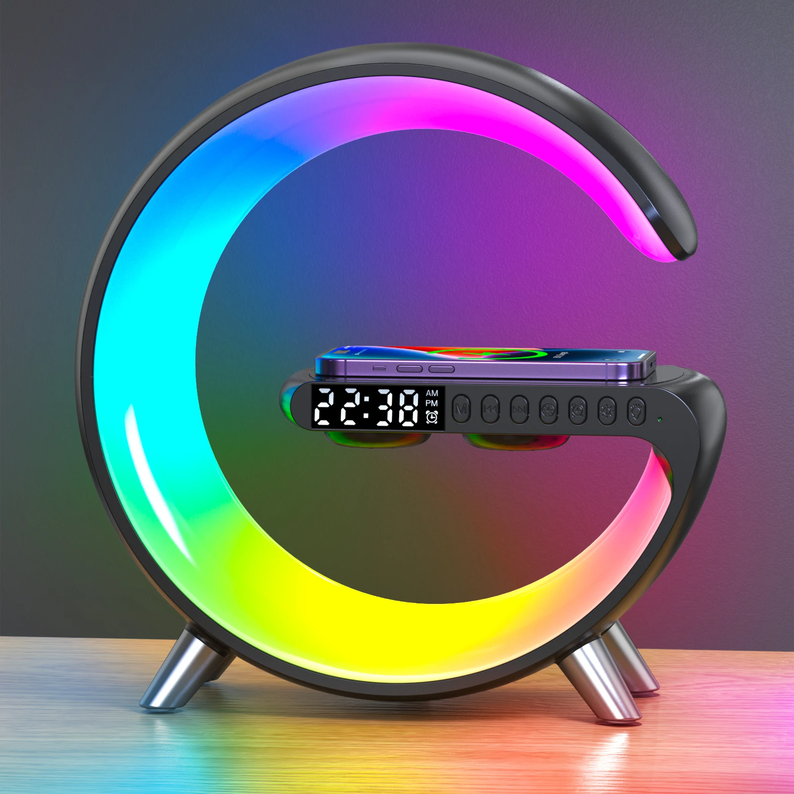 9 inch Wireless Charger Stand Alarm Clock Bluetooth Speaker LED Lamp RGB Night Light For iPhone Samsung Fast Charging Station - Image 9
