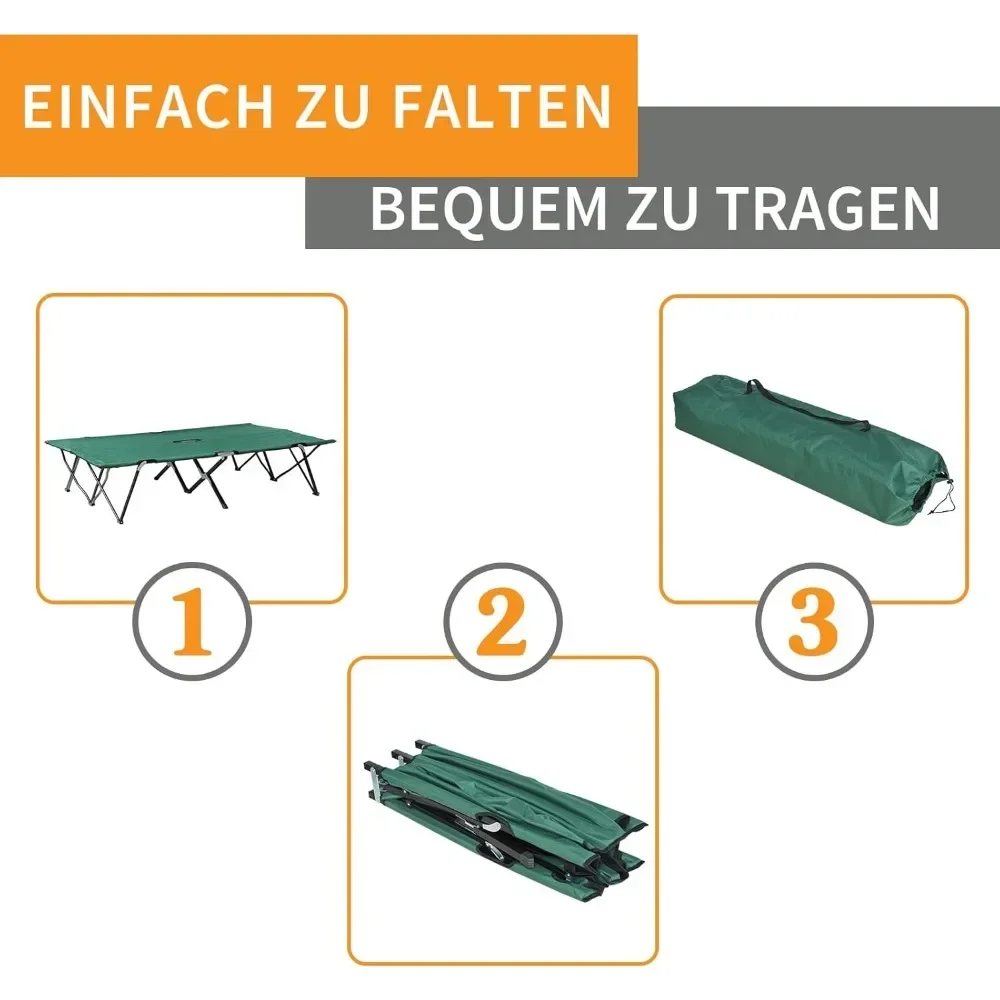 2 Person Folding Camping Cot, 50" Extra Wide Outdoor Portable Sleeping Cot with Carry Bag, Elevated Camping Bed, Beach Hiking - Image 4