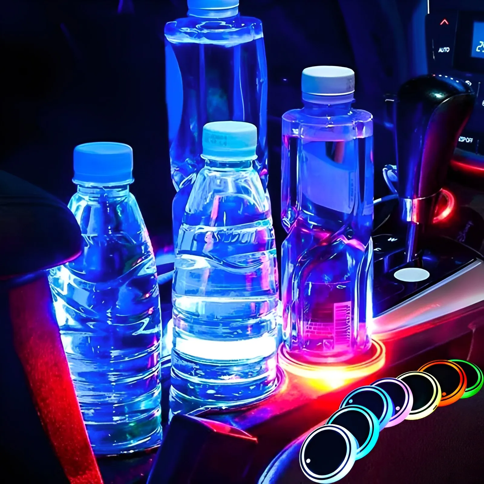Luminous LED Car Cup Holder Pad Mat Coaster Colorful RGB Light USB Car Styling Atmosphere Lamp Lights Car Interior Accessories