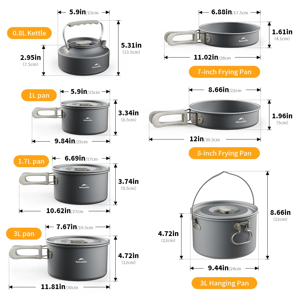 Naturehike Camping Pot Set Aluminum Alloy Cookware Pot Set Portable Outdoor Picnic Tableware Camping Cookware Kit CNK2450CF010 - Image 5