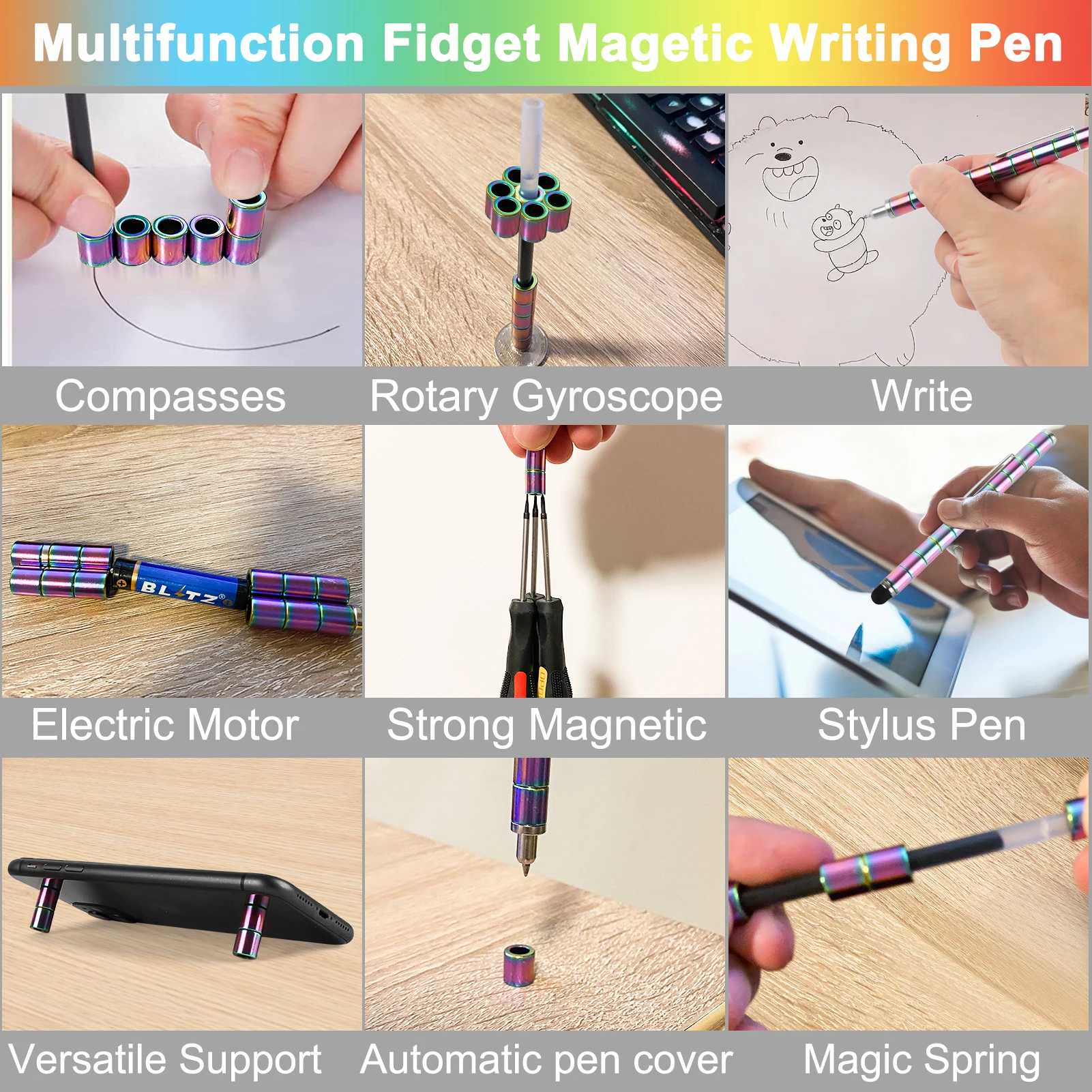 Fidget Magnetic Pen Toy, Magnet Polar Pen, Decompression Writing Pen for Anxiety Relief, Finger Spinning Gifts for kids and Teen - Image 3