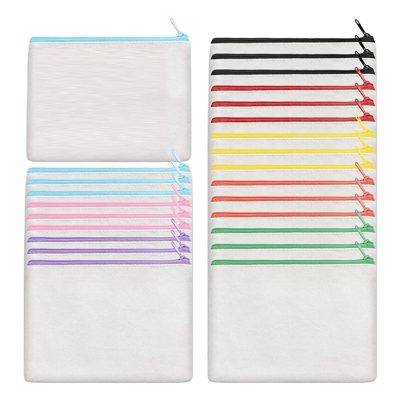 Sublimation Blank Canvas Cosmetic Bags Bulk,DIY Heat Transfer Cosmetic Bags, Clear Sublimation Blank Bags With Zipper