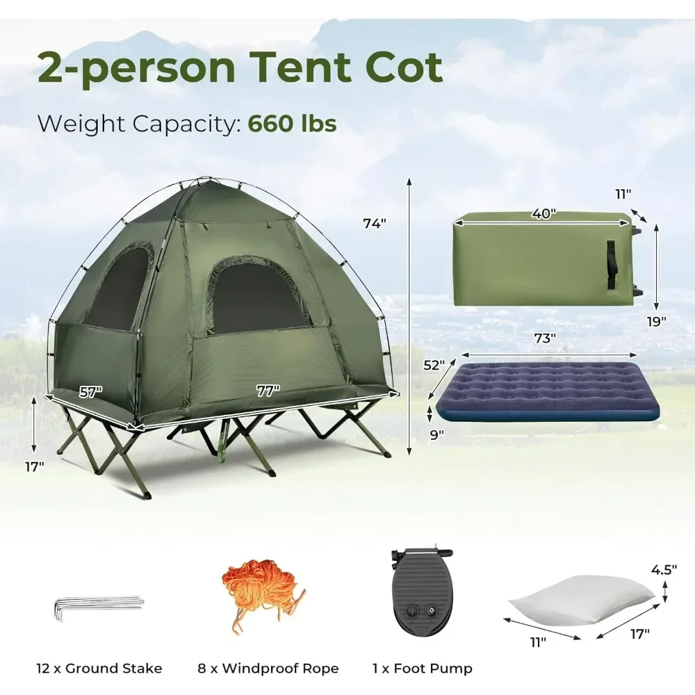 Tent Cot, 5-in-1 Folding Camping Cot with Mattress & Pillows,Camping Tent Elevated with Carrying Bag for Outdoor Hiking, Fishing - Image 6