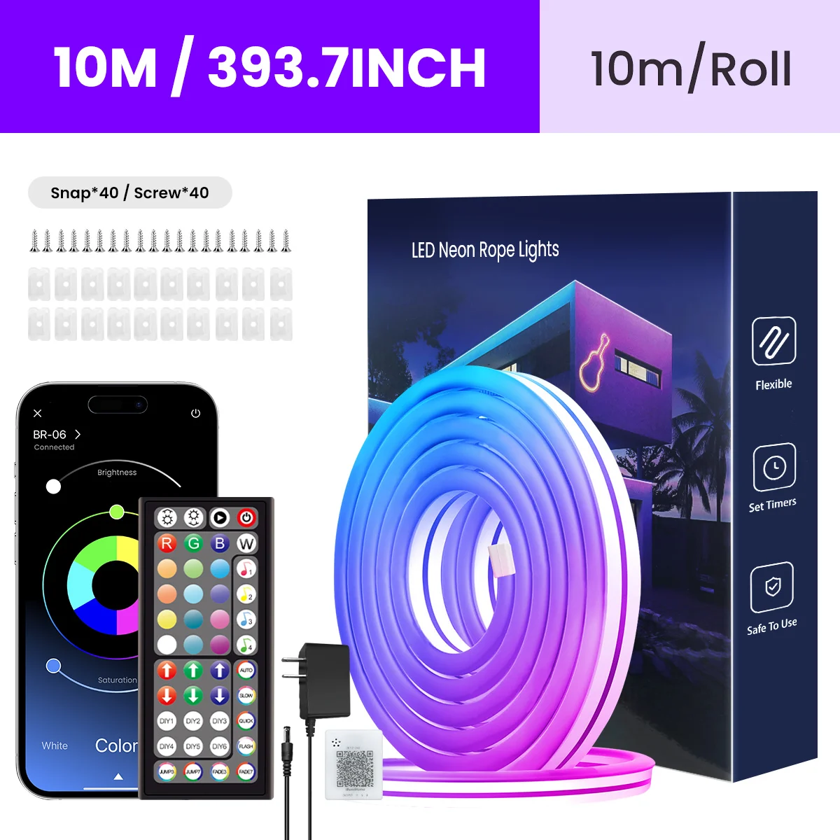 Neon LED Rope Lights, LED Lights For Bedroom Flexible LED Light Strip With Remote And APP Control RGB Lighting Strip - Image 7