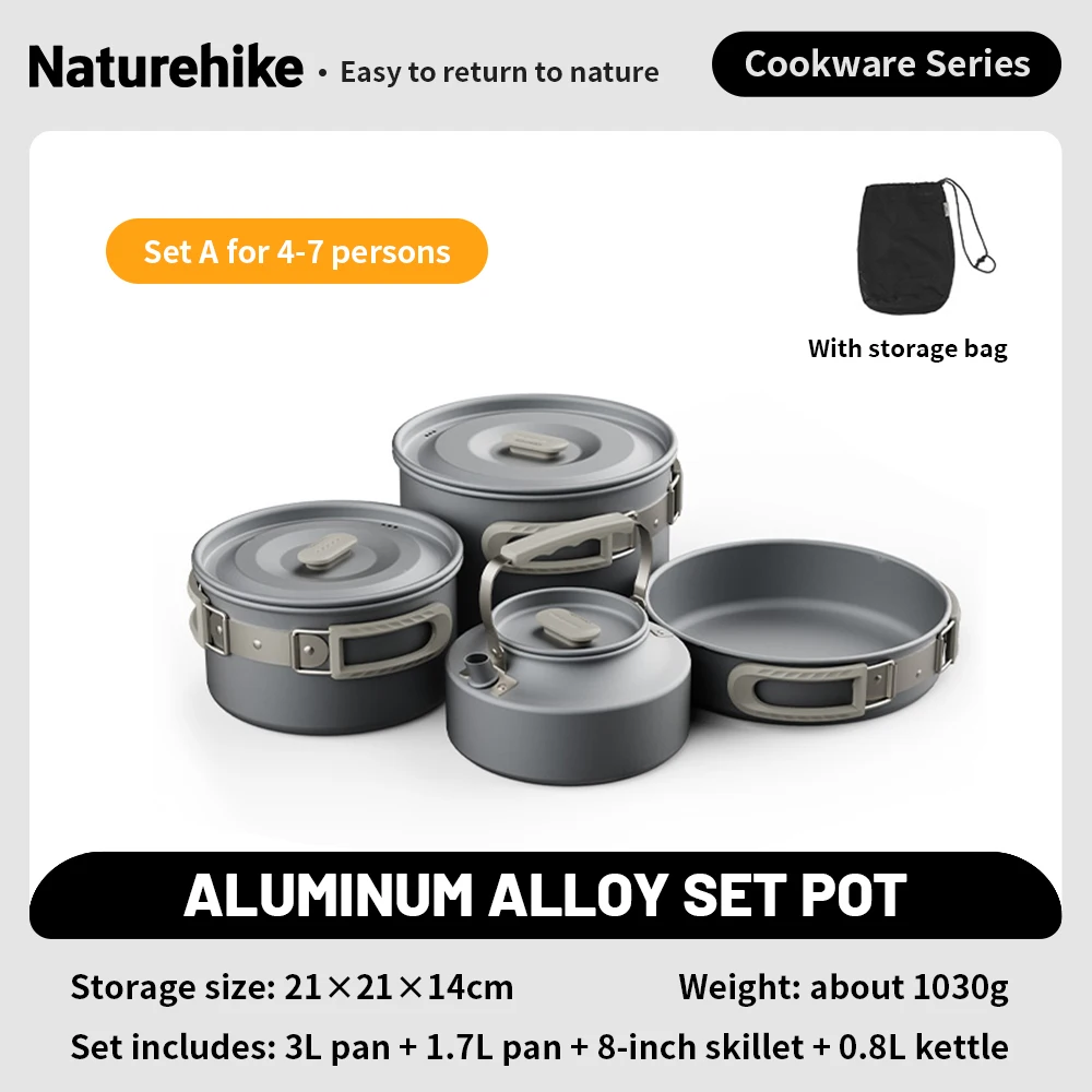 Naturehike Camping Pot Set Aluminum Alloy Cookware Pot Set Portable Outdoor Picnic Tableware Camping Cookware Kit CNK2450CF010 - Image 11