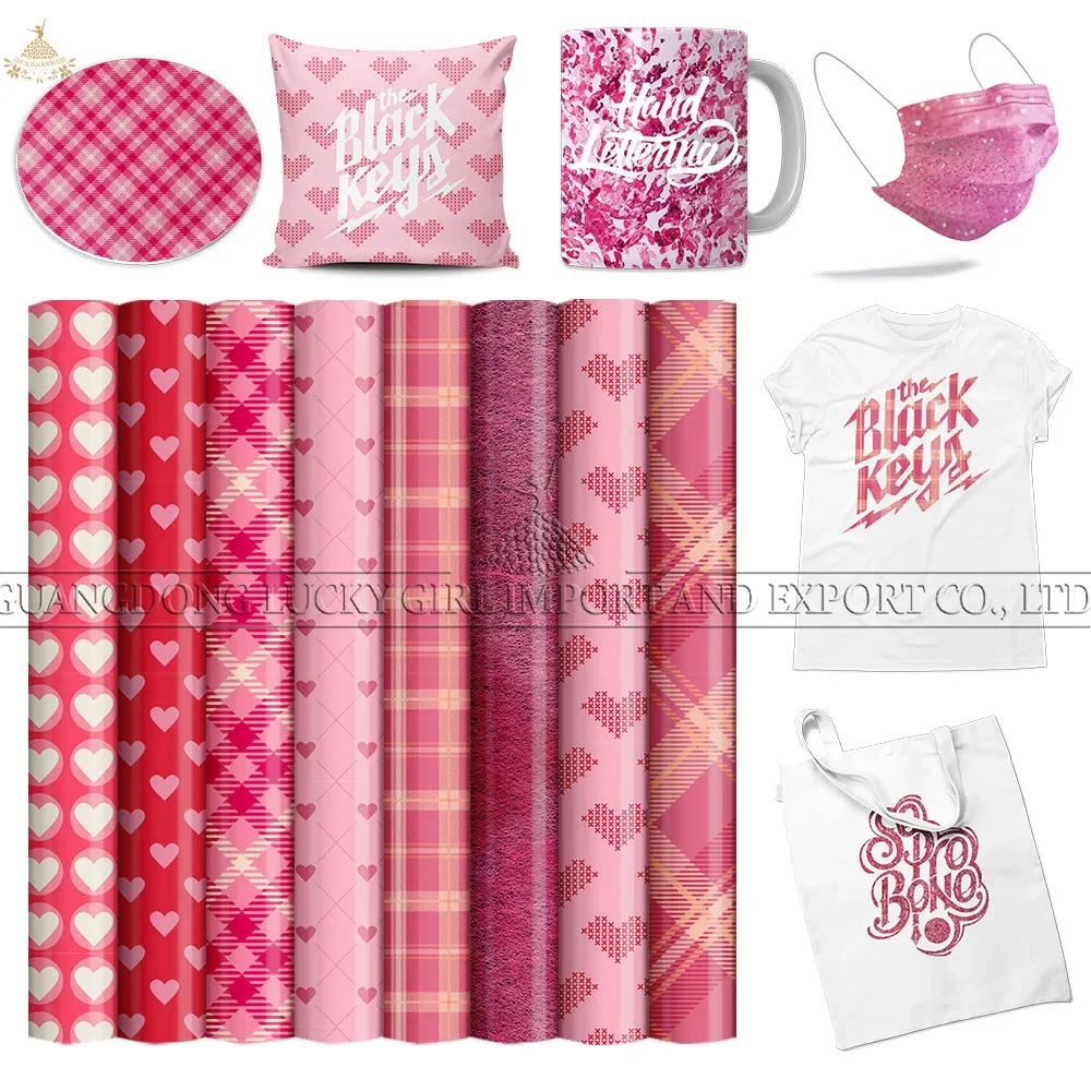 Lucky Goddness Pink Heart Infusible Transfer Ink Sheets 8 Pcs 12x12" Valentine's Day Sublimation Paper for Joy T-shirts Mugs DIY