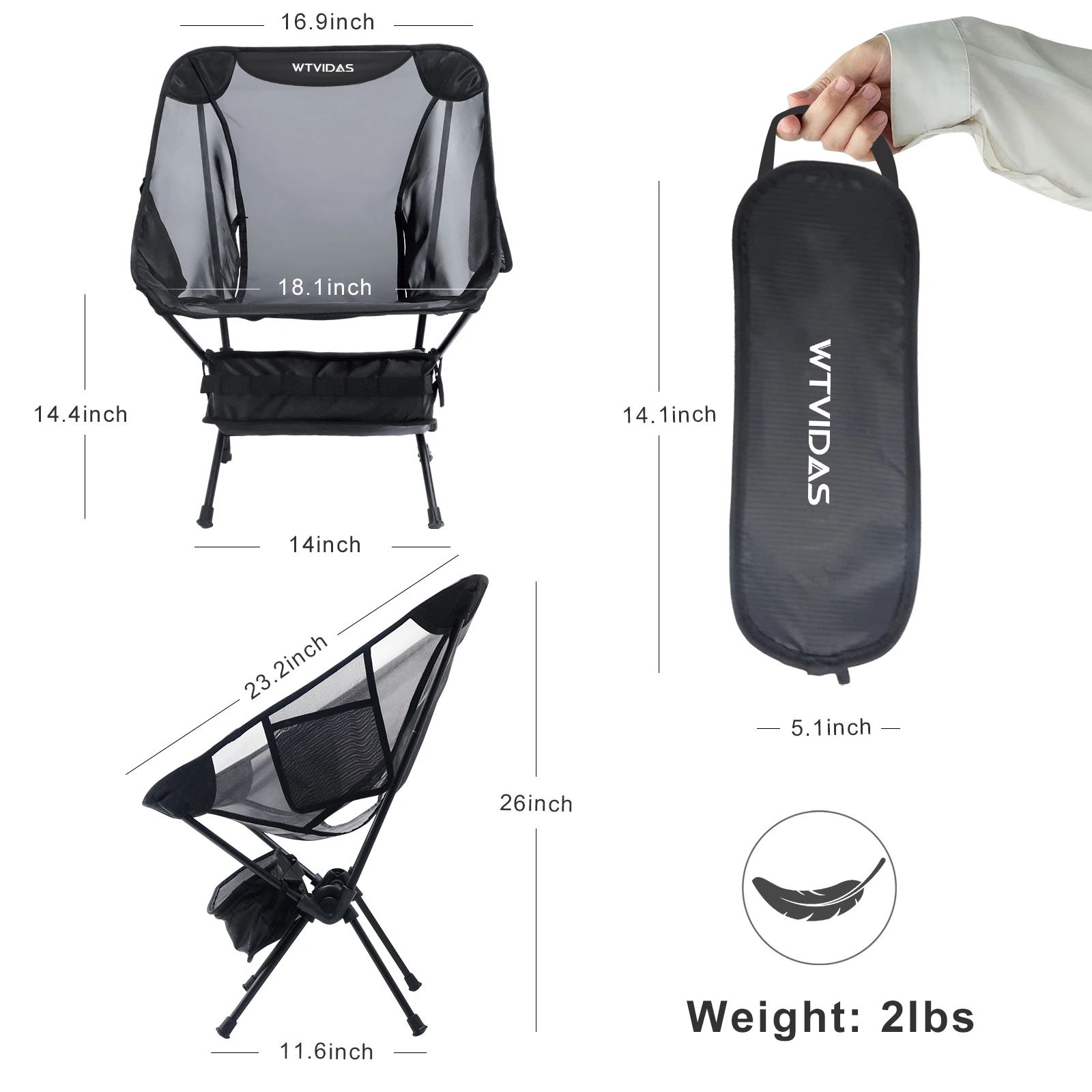 WTVIDAS 2 Pack Netting Foldable Camping Chairs Breathable Mesh Ultralight Backpacking Chair for Outdoor Picnic Beach Hiking - Image 2