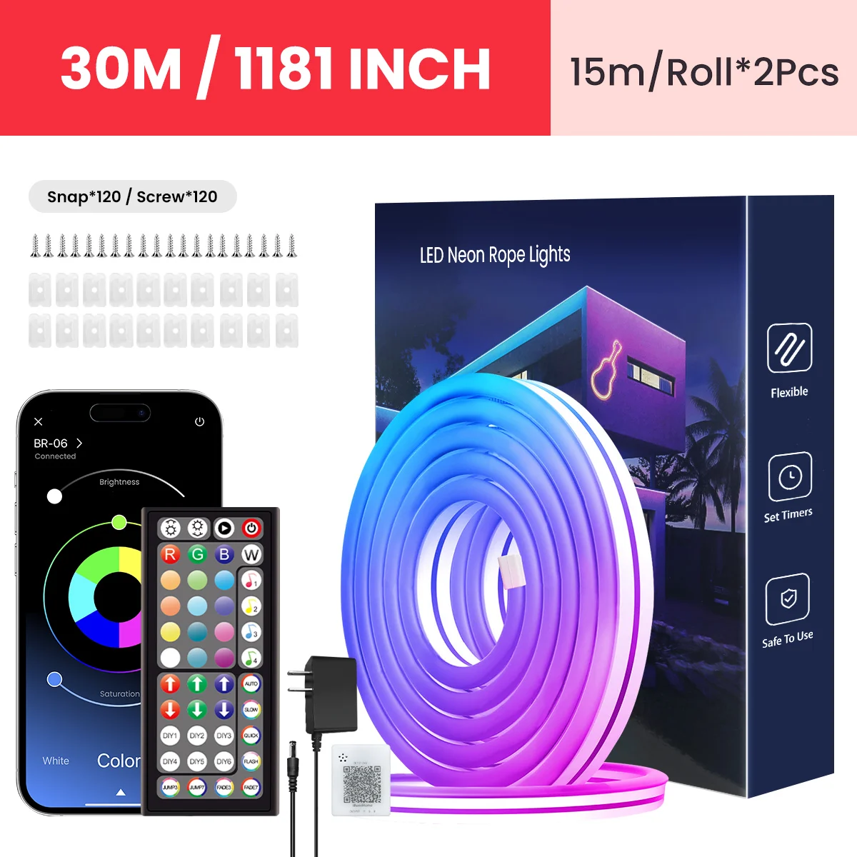 Neon LED Rope Lights, LED Lights For Bedroom Flexible LED Light Strip With Remote And APP Control RGB Lighting Strip - Image 10