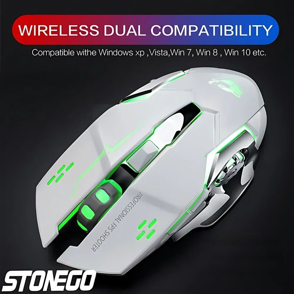 STONEGO 2.4G Wireless Bluetooth Mouse USB Computer Game Mouse with Receiver LED Colorful Changing Optical Silent Ergonomic - Image 2