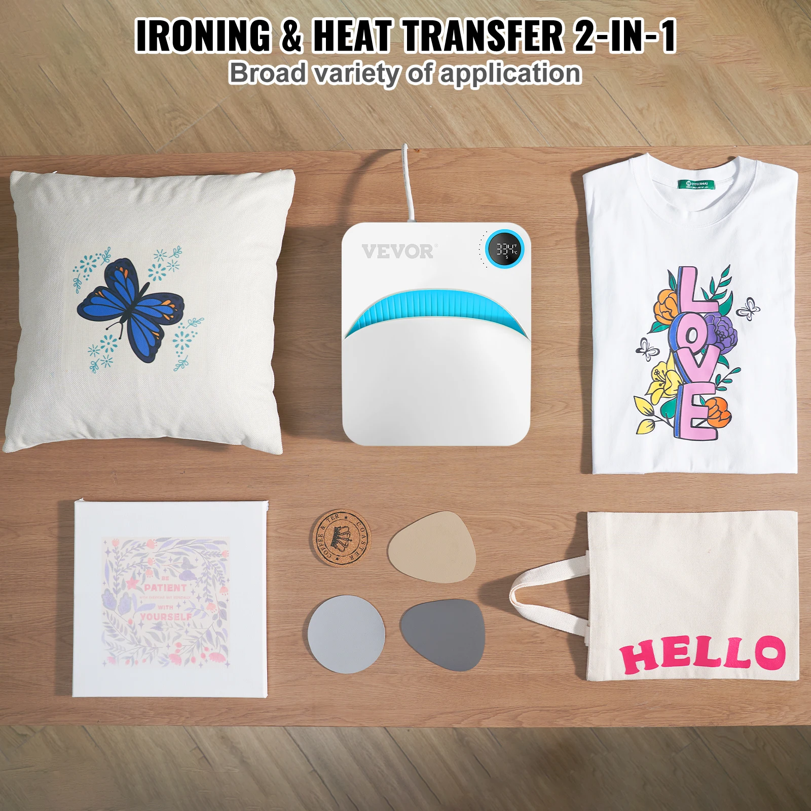 VEVOR 9x9/12x10 in Portable Heat Press Machine DIY Shirt Printing Multifunctional Sublimation Transfer for HTV Vinyl T-shirt Bag - Image 2