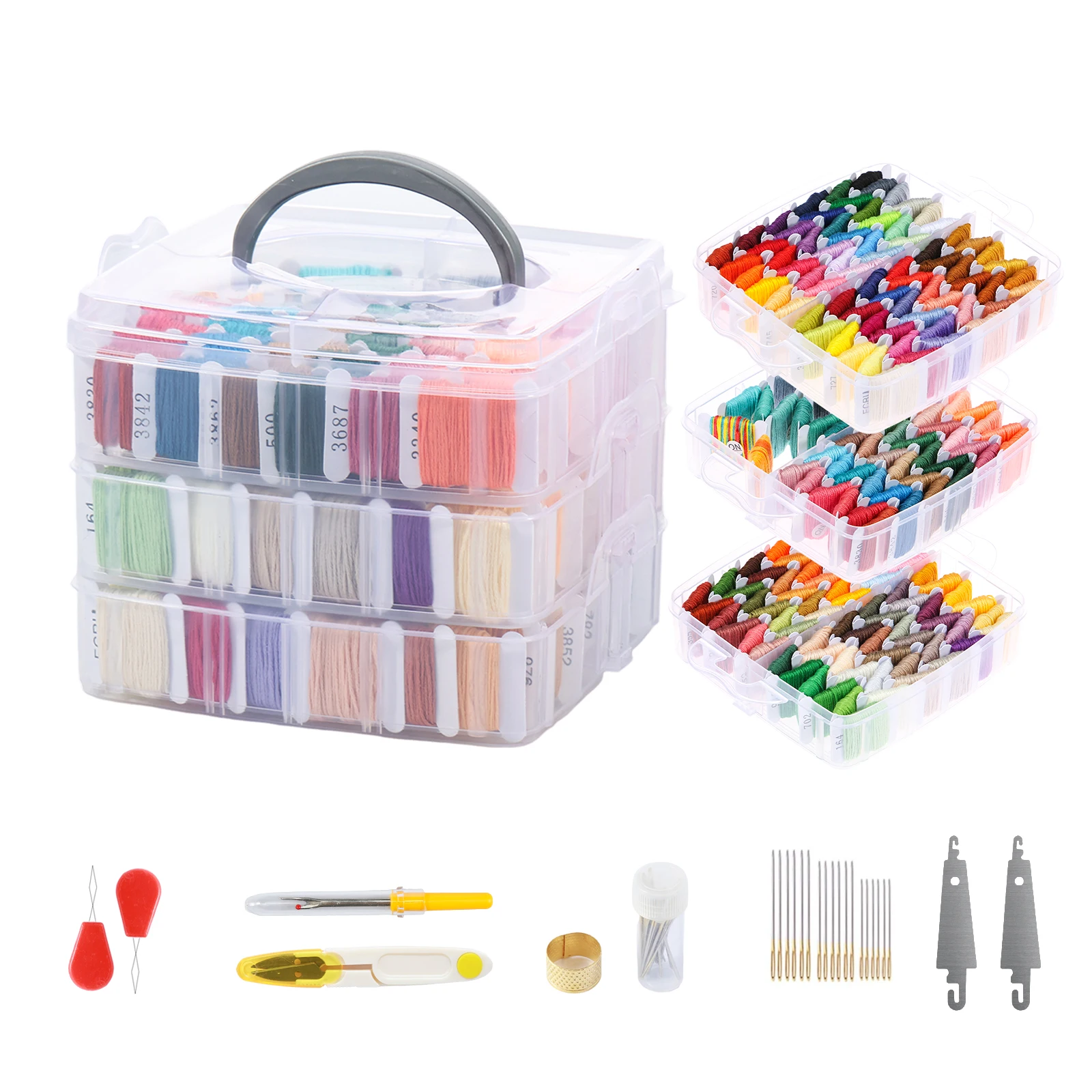Embroidery Floss Kit Multifunctional Embroidery Thread Floss Kit 3 Layers Embroidery Cross Stitch Kit 200 Colors Friendship