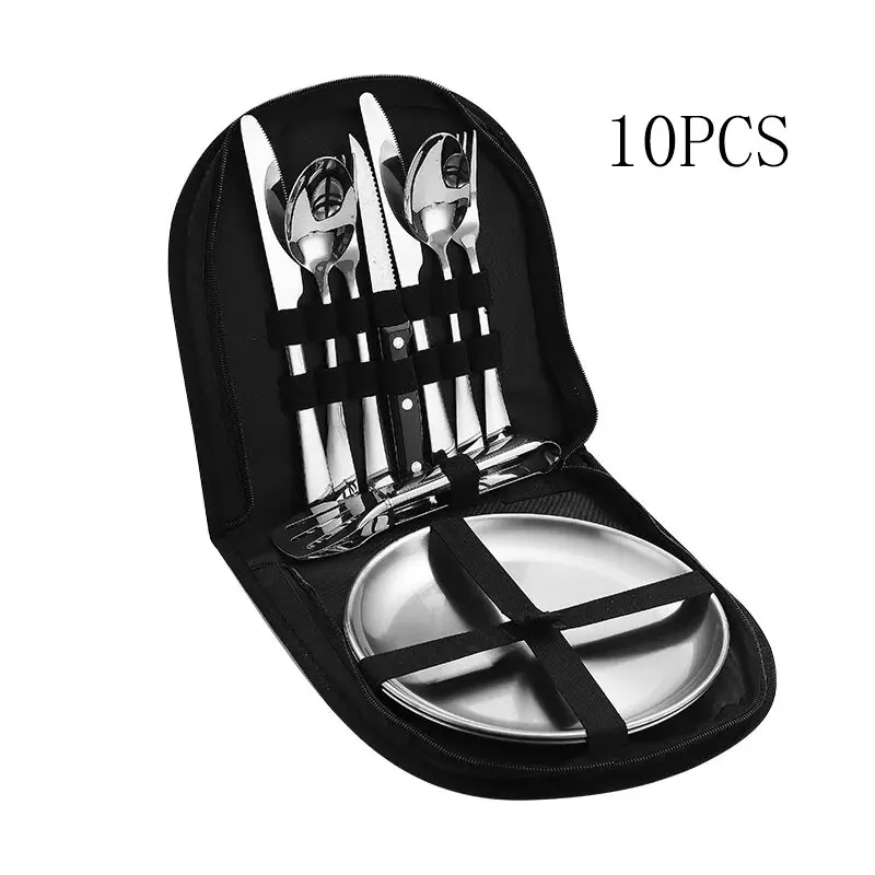 10/20Pcs Outdoor Camping Cutlery Organizer Utensil Picnic portable Set Stainless Steel Plate Spoon Knife Fork Tongs Hiking - Image 8