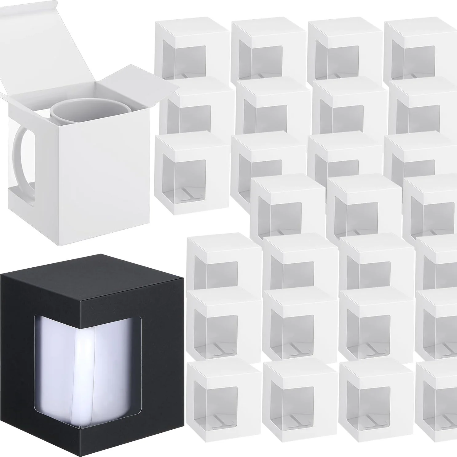 12Pack Gift Boxes for Sublimation Mugs, Coffee Mugs Boxes with Window, Packaging Box Gift for Blanks Sublimation