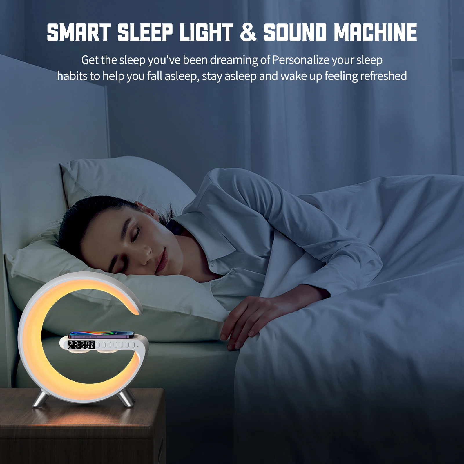 9 inch Wireless Charger Stand Alarm Clock Bluetooth Speaker LED Lamp RGB Night Light For iPhone Samsung Fast Charging Station - Image 4