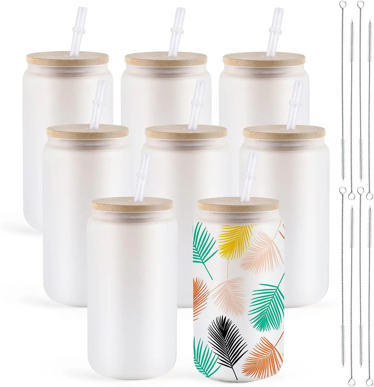 HTVRONT 8/4 Pack 16OZ Clear/Frosted Glass Sublimation Tumblers with Bamboo Lid Sublimate Tumbler Blanks DIY for Iced Coffee Cups - Image 9