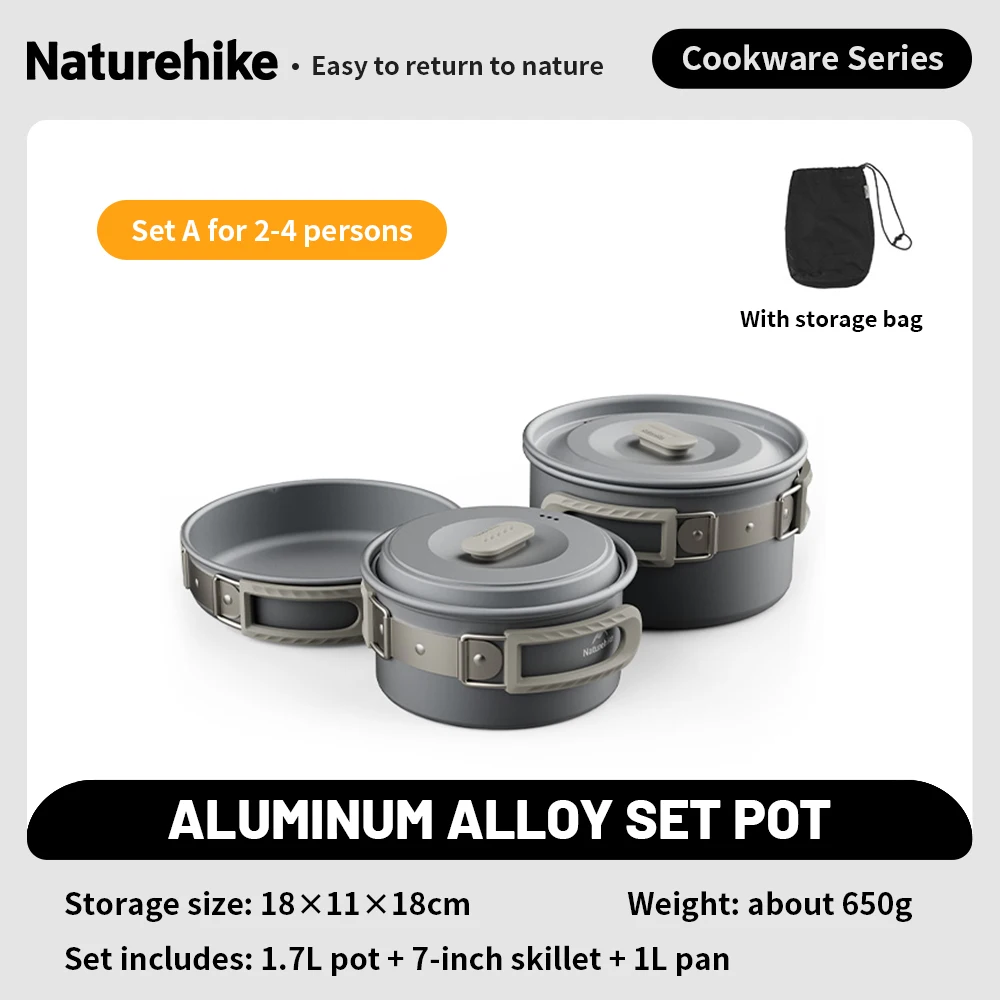 Naturehike Camping Pot Set Aluminum Alloy Cookware Pot Set Portable Outdoor Picnic Tableware Camping Cookware Kit CNK2450CF010 - Image 12