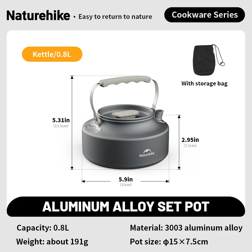 Naturehike Camping Pot Set Aluminum Alloy Cookware Pot Set Portable Outdoor Picnic Tableware Camping Cookware Kit CNK2450CF010 - Image 10