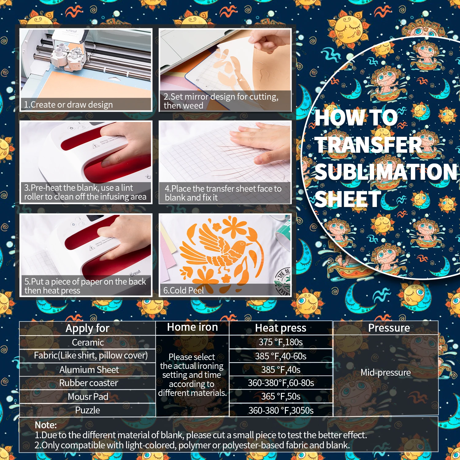 Lucky Goddness 12*12 In Infusible Transfer Ink Sheet Watercolor Sublimation Ink Transfer PaperTransfer Vinyl for Press T-Shirts - Image 6