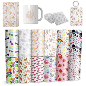 XFX Fruit Cartoon Transfer Ink Sheet 12x12 IN Heat Sublimation Transfer Paper Printable Transfer Ink for Mugs T-Shirts DIY