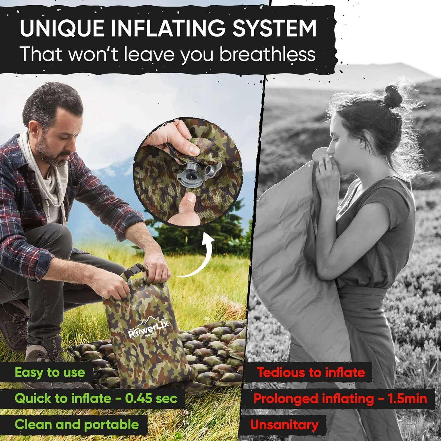 POWERLIX Ultralight Sleeping Pad for Camping with Inflating Bag, Carry Bag, Repair Kit – Compact Lightweight Camping Mat - Image 5