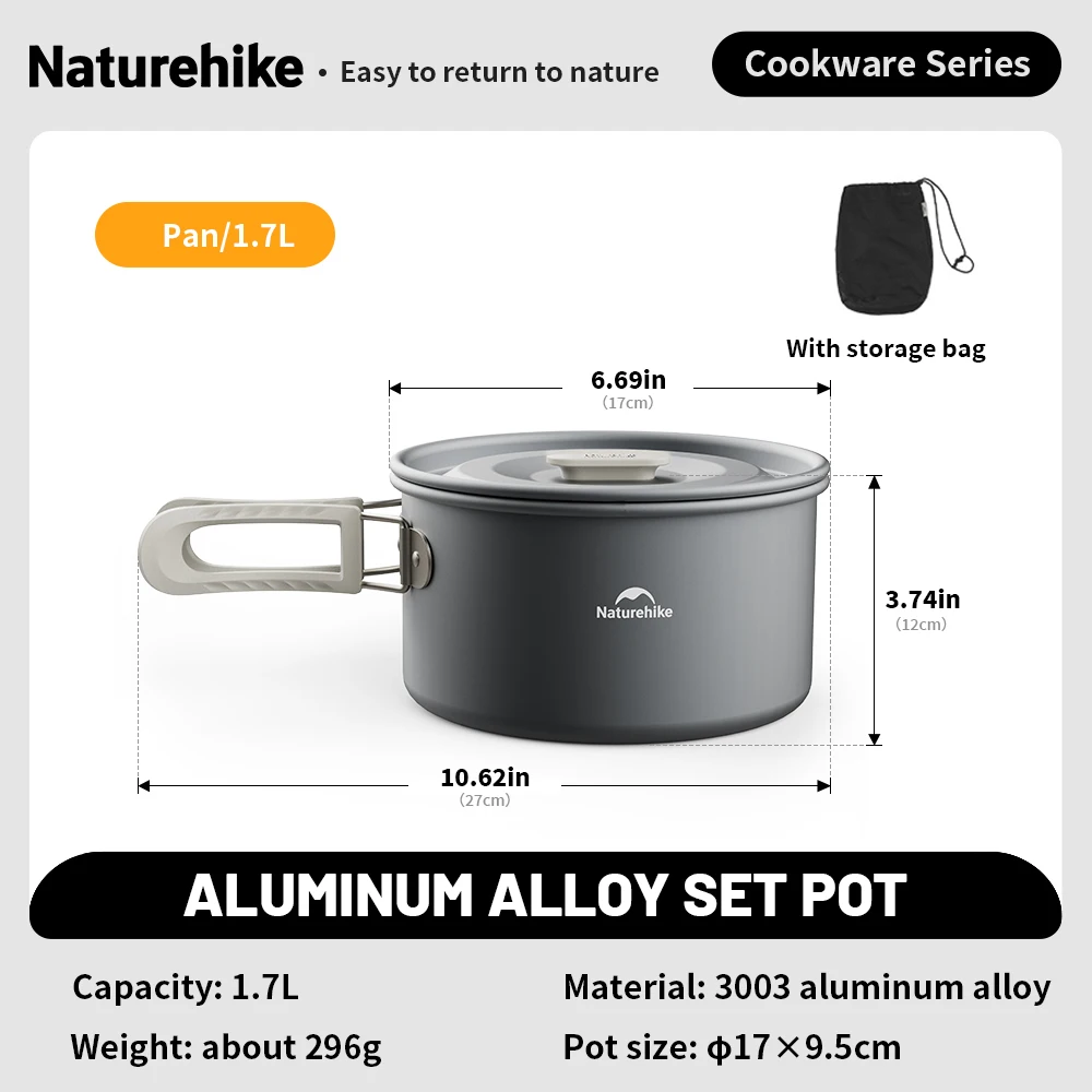 Naturehike Camping Pot Set Aluminum Alloy Cookware Pot Set Portable Outdoor Picnic Tableware Camping Cookware Kit CNK2450CF010 - Image 9