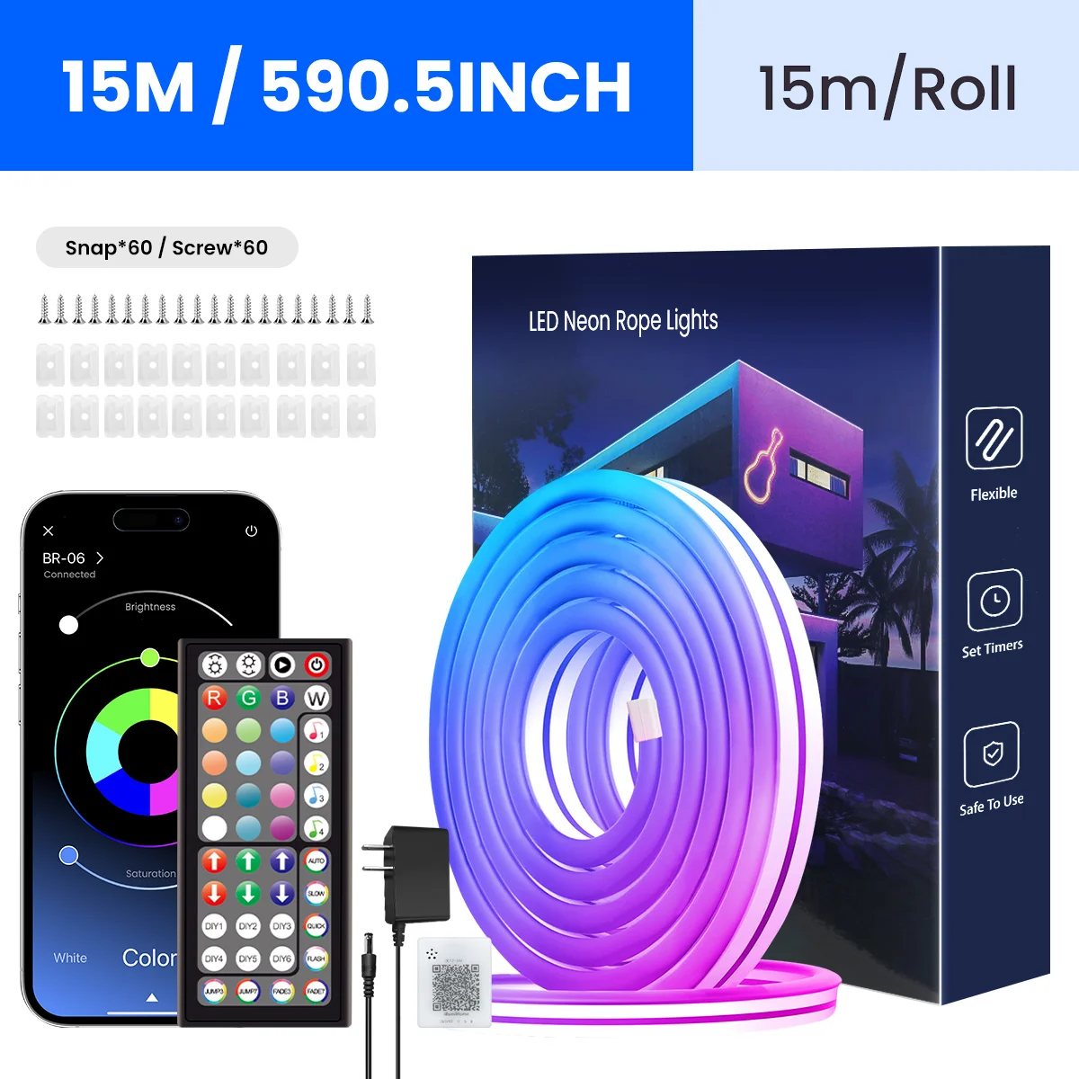 Neon LED Rope Lights, LED Lights For Bedroom Flexible LED Light Strip With Remote And APP Control RGB Lighting Strip - Image 9