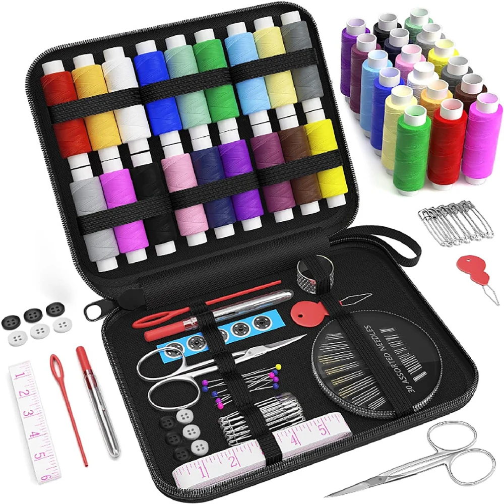 Sewing Kit Complete Set with Threads Needles Scissors Tape Measure Buttons and More for DIY Handcraft Projects Home and Travel - Image 2
