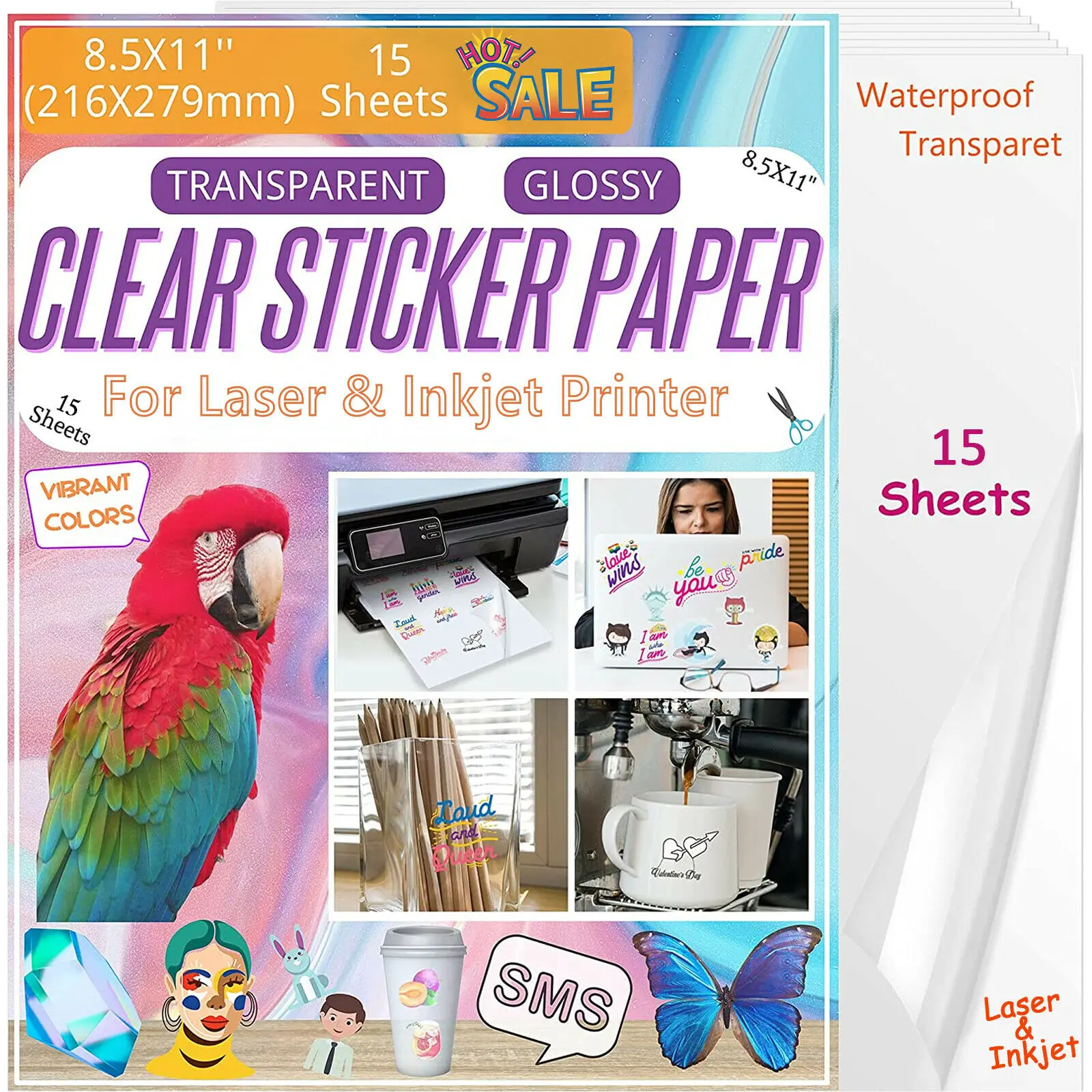 HTVRONT 15 Sheets 11X8.5inch Printable Vinyl Sticker Paper A4 self-adhesive Copy Paper for Inkjet & Laser Printer DIY 8.5x11'' - Image 5