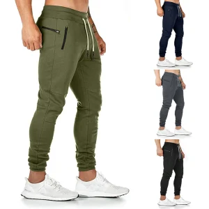 Men's Gym Pants Workout Running Athletic Joggers Slim Fit Sport Track Pants With Zipper Pockets Chinos Pants Men Stretch