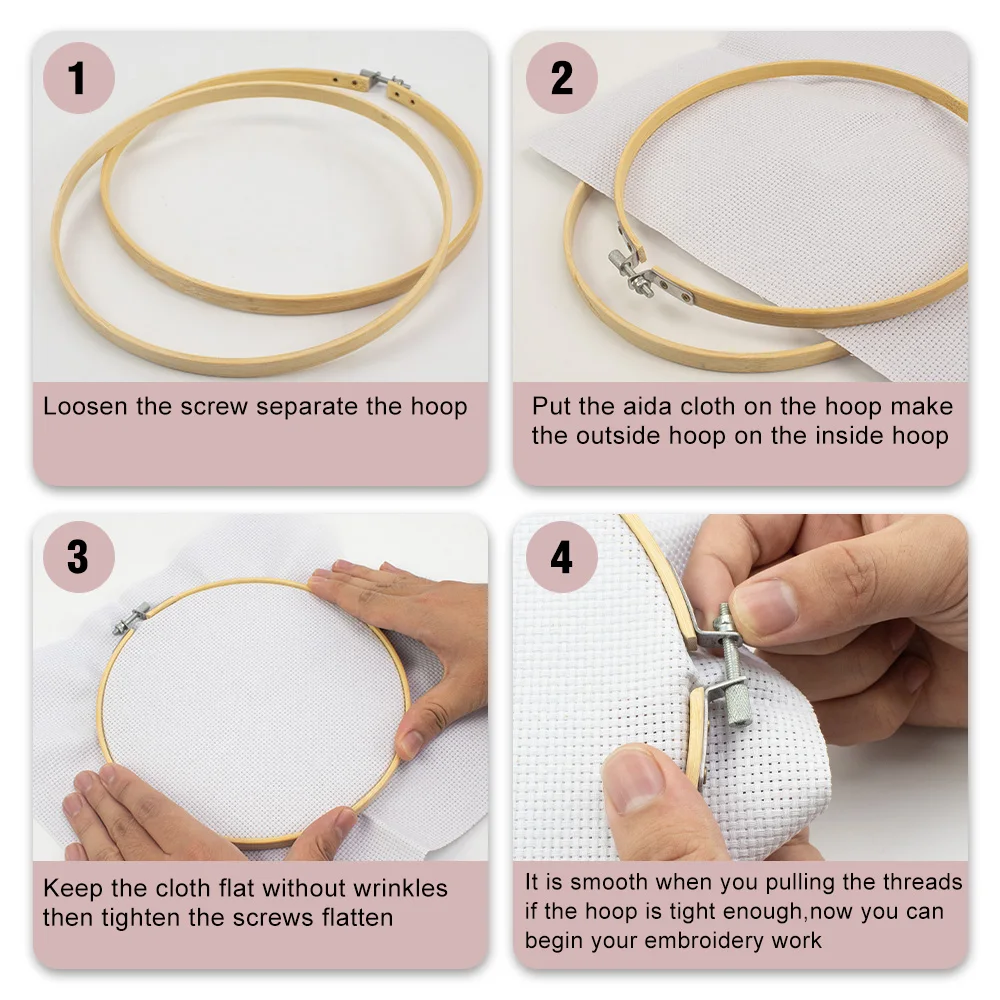 Complete Bamboo Embroidery Hoop Kit Includes Hoops Scissors Needles Threads Cloths and More Ideal for Craft Lovers and Beginners - Image 3