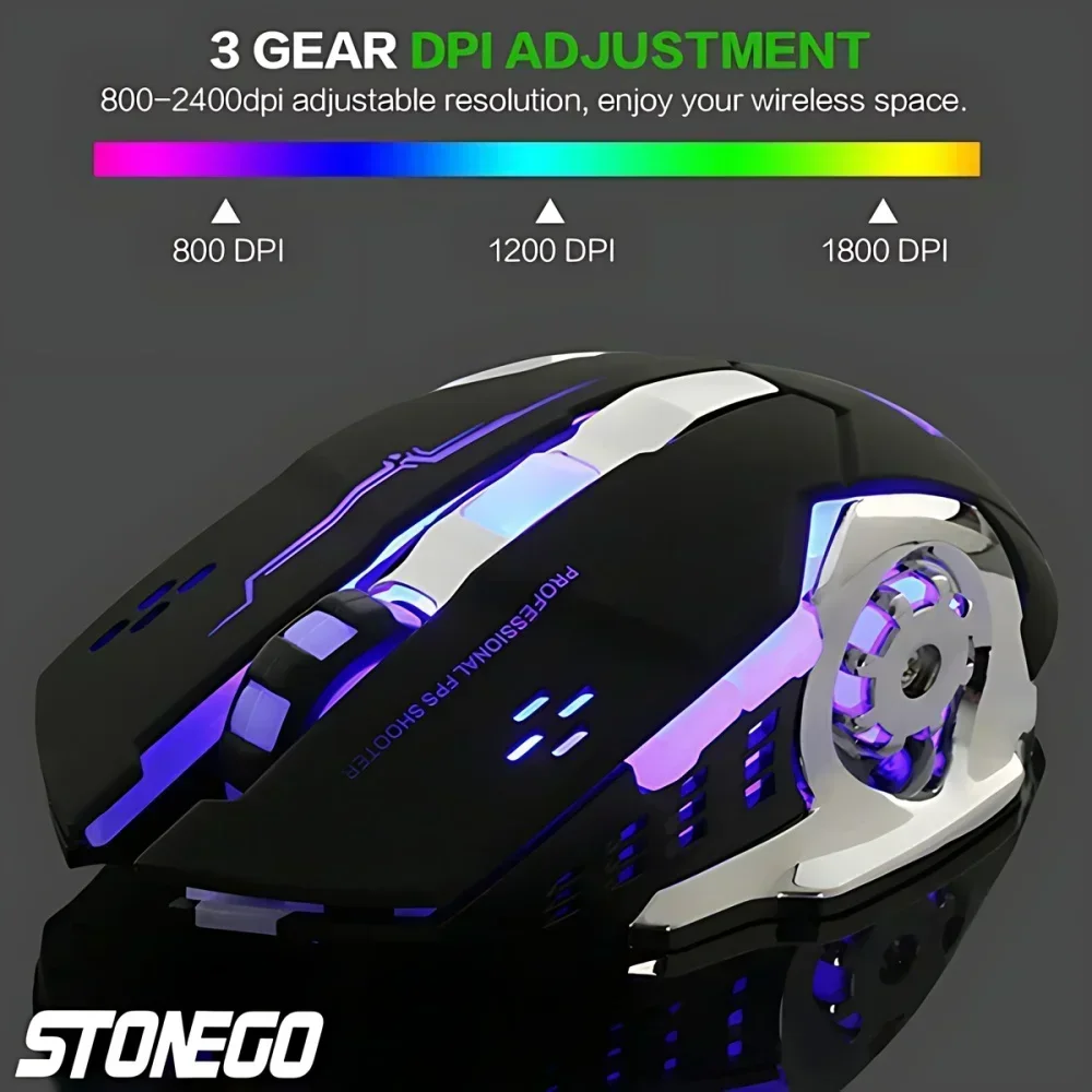 STONEGO 2.4G Wireless Bluetooth Mouse USB Computer Game Mouse with Receiver LED Colorful Changing Optical Silent Ergonomic - Image 4