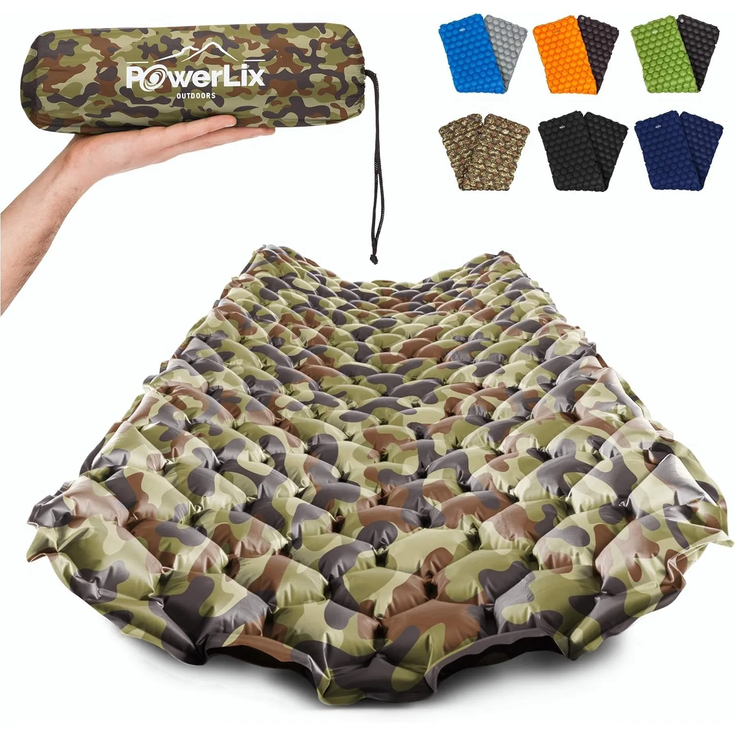 POWERLIX Ultralight Sleeping Pad for Camping with Inflating Bag, Carry Bag, Repair Kit – Compact Lightweight Camping Mat