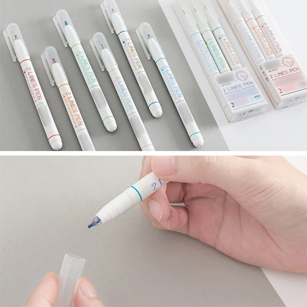 6 Pcs/Set Two-color Line Gel Pens Set Creative Graffiti Pen Art Drawing supplies Kawaii Stationery Student Reading Marker DIY - Image 4